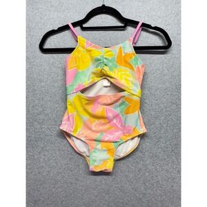 Cat & Jack Girls Tropical Floral Cutout One Piece Swimsuit Multicolor Size M 8